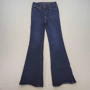 American Eagle Flare Jeans Womens 00 Super High Rise Stretch Dark Wash Denim